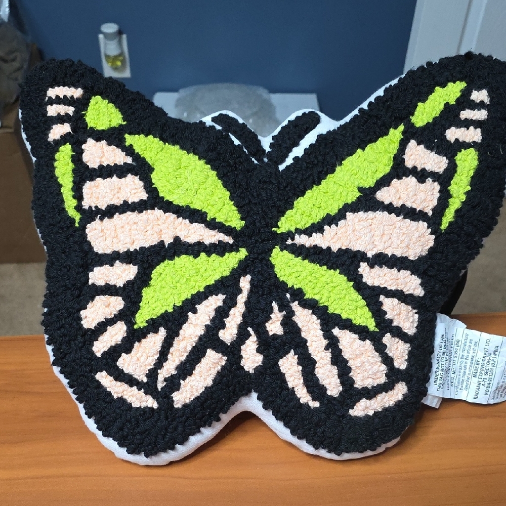 Butterfly Pillow with Green and Black Design